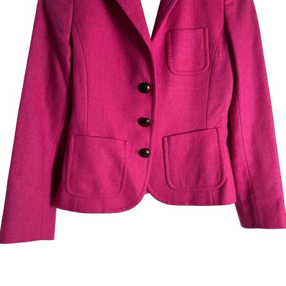 J.Crew Wool Black Jacket Blazer Robert Noble Scottish Cloth Hot Pink Sz 0 - Picture 3 of 10